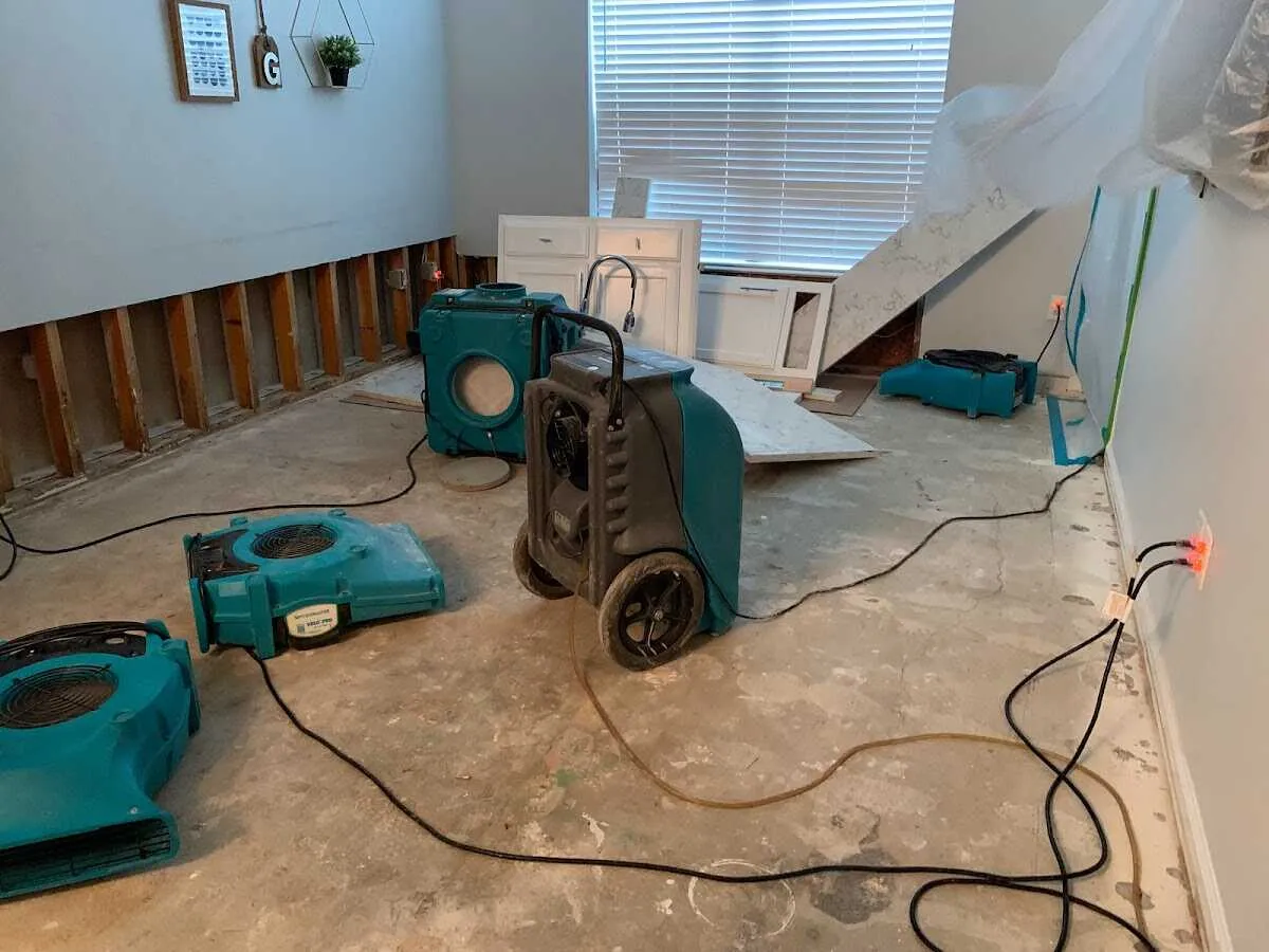 Dehumidifier in flood-cut room for Water Damage Restoration in Lake Station
